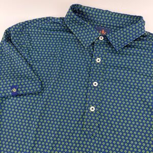 Donald Ross Sport Men’s Golf Polo Shirt Medium Blue Green Star Print Sport Fit